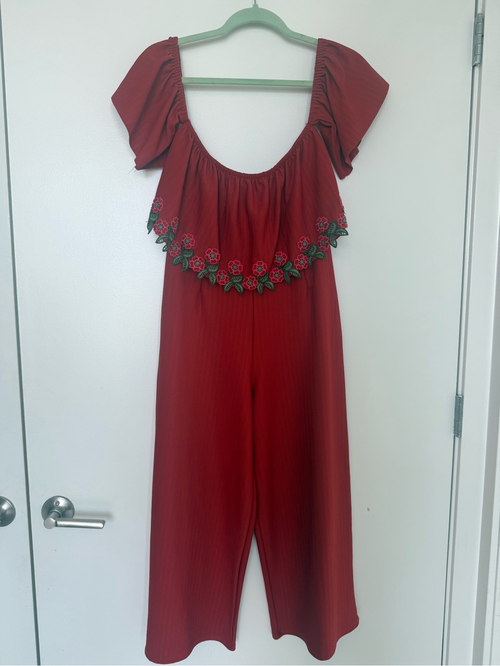 Forever 21 Off-Shoulder Floral-Trim Jumpsuit